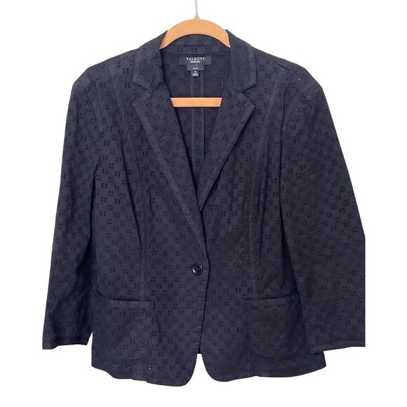 Talbots Womens Black Eyelet Stretch Blazer Jacket Size 12 Business Career Office - Picture 1 of 12